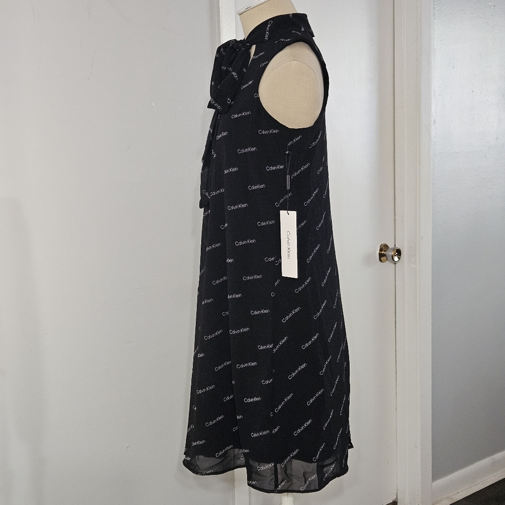 Calvin Klein Women's Logo Chiffon Tie Neck Shift Dress‎ Size:2 NWT - Picture 8 of 10